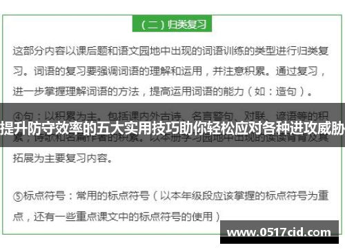 提升防守效率的五大实用技巧助你轻松应对各种进攻威胁